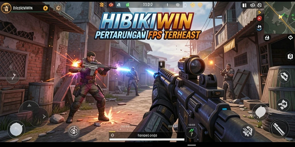 Screenshot HIBIKIWIN menampilkan aksi tembak-menembak yang mendebarkan.
