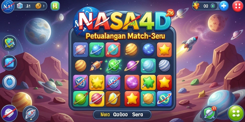 Screenshot gameplay NASA4D menunjukkan kombinasi warna cerah dan efek menarik.