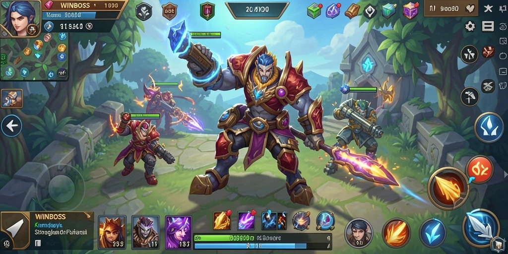 Screenshot gameplay WINBOSS menampilkan aksi pertempuran SLG yang mendebarkan.
